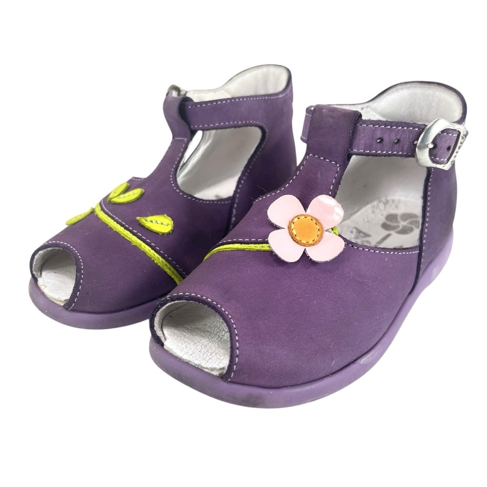 Aster | Toddler EU 23‎ | US 6 Purple Leather Sandal w/ Flower Made in France